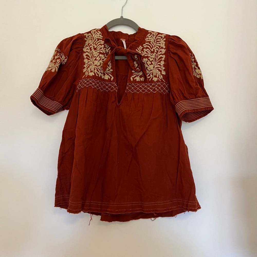 Free People Dreaming About You Tunic Boho Orange Embroidered Top Medium